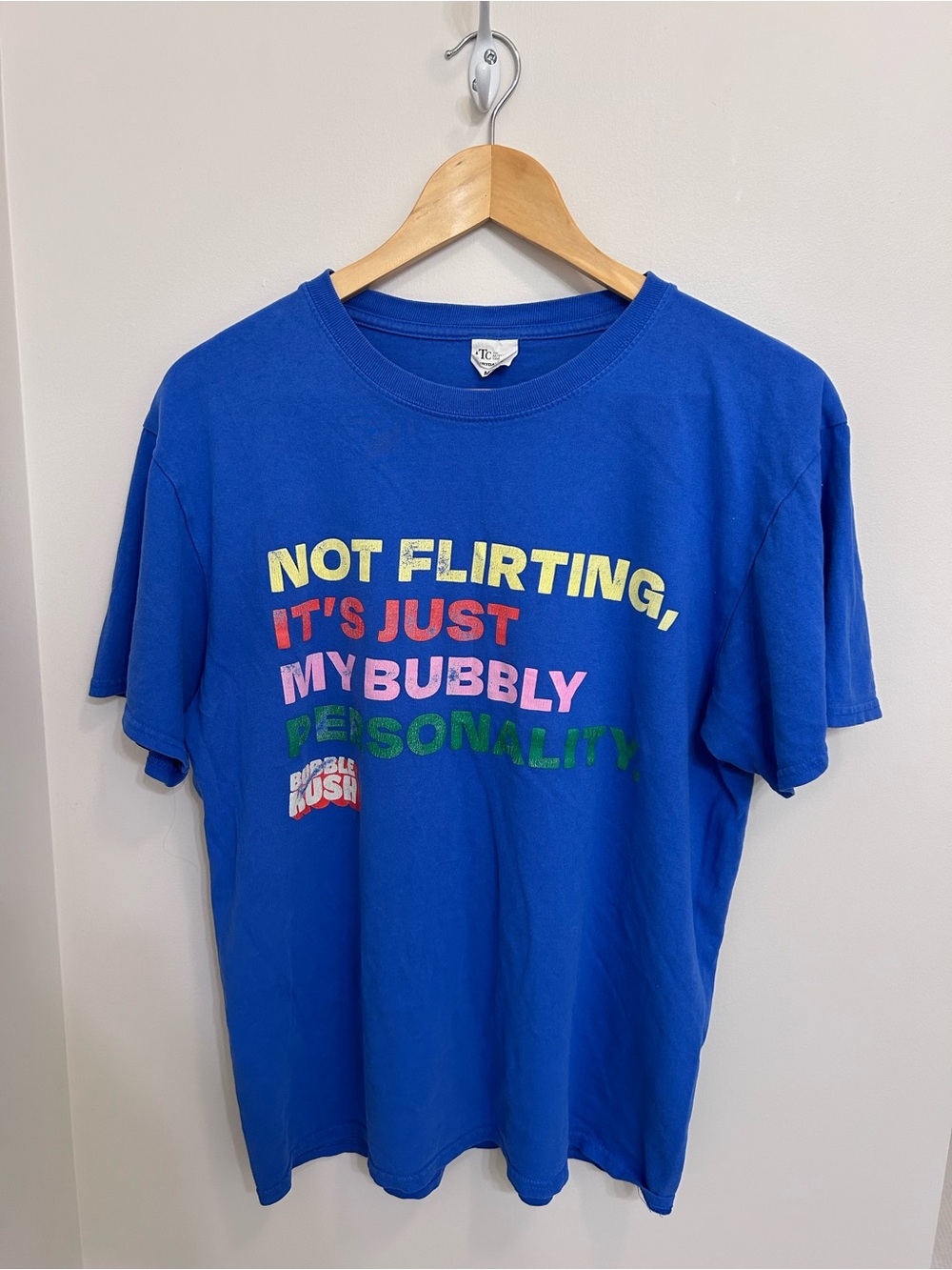 Men's Royal Blue Graphic Tee with Colorful Slogan